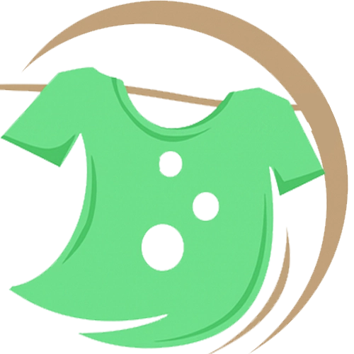 A green shirt with multiple holes in it, overlaid on a brown circular swoosh design.